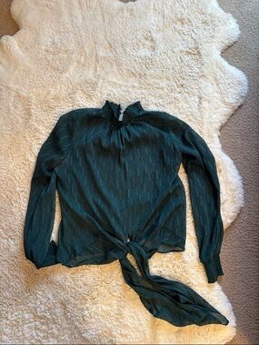 Express Dark Teal Sheer Tie-Front Blouse